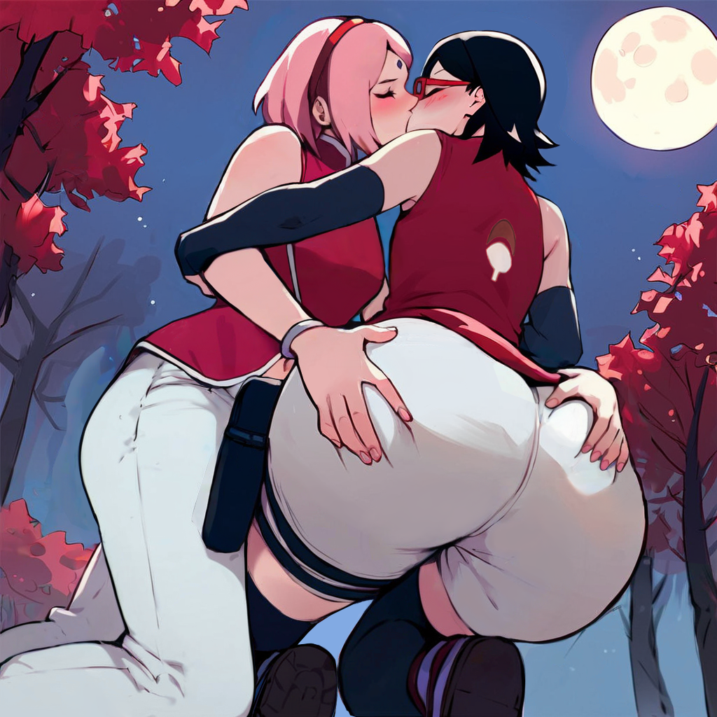 2_girls ai_generated ass ass_focus ass_grab black_hair boruto:_naruto_next_generations butt_focus butt_grab geschlossene_augen weiblich_nur Wald Vollmond Brille Inzest Küssen kuroi_sekitan kuroisekitan Mond Mutter_&_Tochter Nachthimmel draußen rosa_Haare Sakura_haruno Sarada_uchiha stabile_Diffusion Yuri