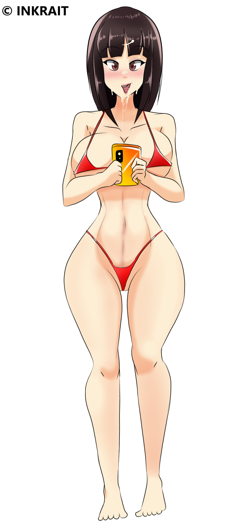 1girl audrey_(booty_calls) bikini blush booty_calls Brüste Handy Commission Commissioner_Upload Sperma Cum_on_face Holding_Object Holding_Phone riesige_Brüste inkrait_(Künstler) Nabel Nutaku kleine_Taille dicke_Oberschenkel Wasserzeichen weißer_Hintergrund breite_Hüften