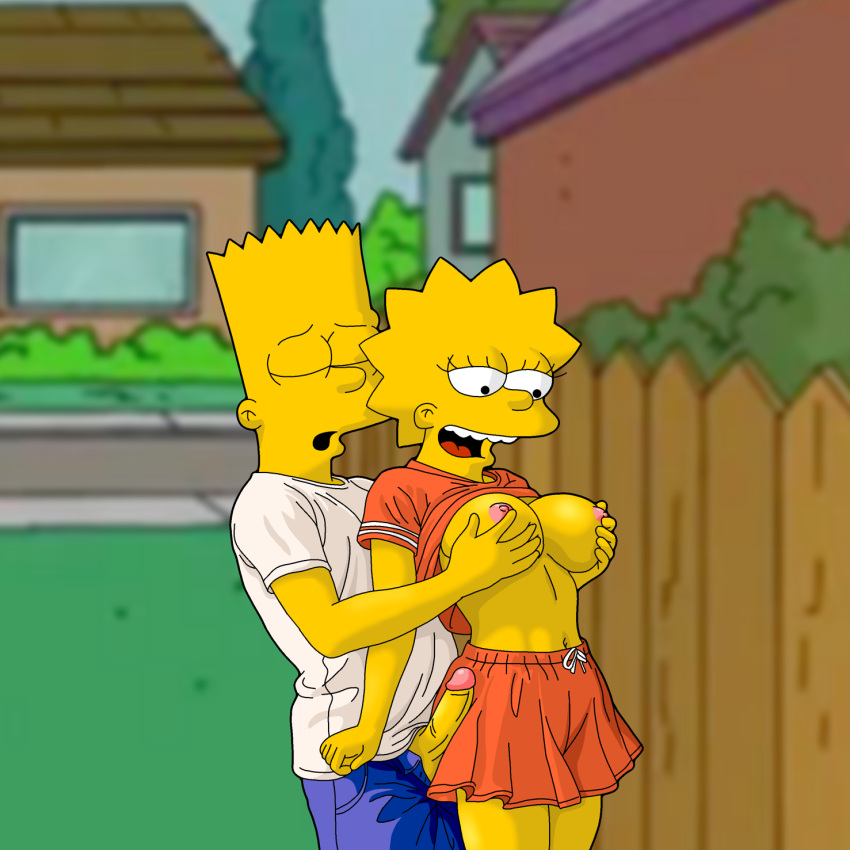 bart_simpson Brüste Bruder_und_Schwester Erektion evilweazel_(Künstler) Holding_Brüste Riesiger_Penis Inzest Lisa_Simpson Minirock die_Simpsons